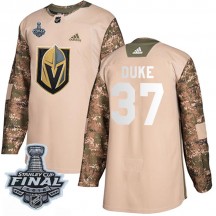 Youth Adidas Vegas Golden Knights Reid Duke Gold Camo Veterans Day Practice 2018 Stanley Cup Final Patch Jersey - Authentic