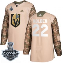 Youth Adidas Vegas Golden Knights Nick Holden Gold Camo Veterans Day Practice 2018 Stanley Cup Final Patch Jersey - Authentic