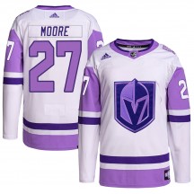 Men's Adidas Vegas Golden Knights John Moore White/Purple Hockey Fights Cancer Primegreen Jersey - Authentic