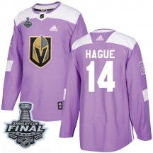Men's Adidas Vegas Golden Knights Nicolas Hague Purple Fights Cancer Practice 2018 Stanley Cup Final Patch Jersey - Authentic