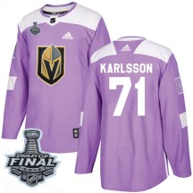Men's Adidas Vegas Golden Knights William Karlsson Purple Fights Cancer Practice 2018 Stanley Cup Final Patch Jersey - Authentic