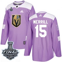 Men's Adidas Vegas Golden Knights Jon Merrill Purple Fights Cancer Practice 2018 Stanley Cup Final Patch Jersey - Authentic