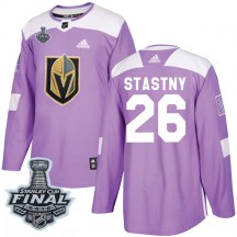 Men's Adidas Vegas Golden Knights Paul Stastny Purple Fights Cancer Practice 2018 Stanley Cup Final Patch Jersey - Authentic