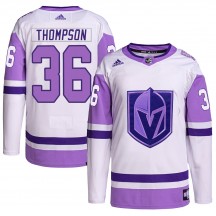 Youth Adidas Vegas Golden Knights Logan Thompson White/Purple Hockey Fights Cancer Primegreen Jersey - Authentic