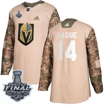 Men's Adidas Vegas Golden Knights Nicolas Hague Gold Camo Veterans Day Practice 2018 Stanley Cup Final Patch Jersey - Authentic