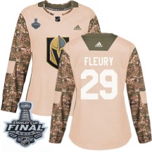 Women's Adidas Vegas Golden Knights Marc-Andre Fleury Gold Camo Veterans Day Practice 2018 Stanley Cup Final Patch Jersey - Auth