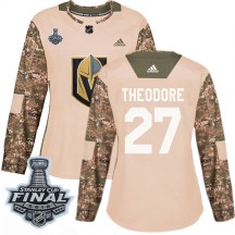 Women's Adidas Vegas Golden Knights Shea Theodore Gold Camo Veterans Day Practice 2018 Stanley Cup Final Patch Jersey - Authenti