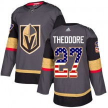 Youth Adidas Vegas Golden Knights Shea Theodore Gold Gray USA Flag Fashion Jersey - Authentic