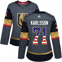 Women's Adidas Vegas Golden Knights William Karlsson Gold Gray USA Flag Fashion Jersey - Authentic