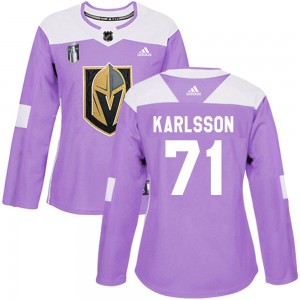 Women's Adidas Vegas Golden Knights William Karlsson Purple Fights Cancer Practice 2023 Stanley Cup Final Jersey - Authentic