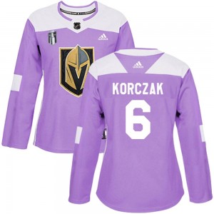 Women's Adidas Vegas Golden Knights Kaedan Korczak Purple Fights Cancer Practice 2023 Stanley Cup Final Jersey - Authentic
