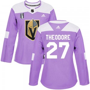 Women's Adidas Vegas Golden Knights Shea Theodore Purple Fights Cancer Practice 2023 Stanley Cup Final Jersey - Authentic