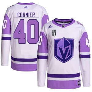Youth Adidas Vegas Golden Knights Lukas Cormier White/Purple Hockey Fights Cancer Primegreen 2023 Stanley Cup Final Jersey - Aut