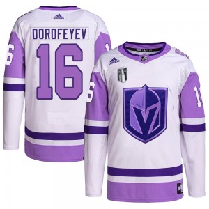 Youth Adidas Vegas Golden Knights Pavel Dorofeyev White/Purple Hockey Fights Cancer Primegreen 2023 Stanley Cup Final Jersey - A