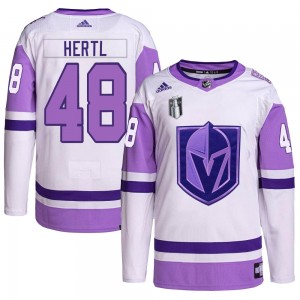 Youth Adidas Vegas Golden Knights Tomas Hertl White/Purple Hockey Fights Cancer Primegreen 2023 Stanley Cup Final Jersey - Authe