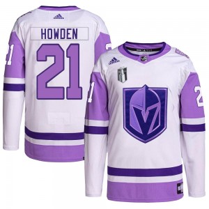 Youth Adidas Vegas Golden Knights Brett Howden White/Purple Hockey Fights Cancer Primegreen 2023 Stanley Cup Final Jersey - Auth