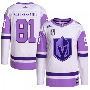 Youth Adidas Vegas Golden Knights Jonathan Marchessault White/Purple Hockey Fights Cancer Primegreen 2023 Stanley Cup Final Jers