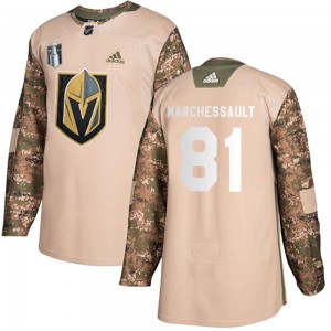 Youth Adidas Vegas Golden Knights Jonathan Marchessault Gold Camo Veterans Day Practice 2023 Stanley Cup Final Jersey - Authenti