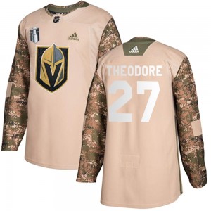 Youth Adidas Vegas Golden Knights Shea Theodore Gold Camo Veterans Day Practice 2023 Stanley Cup Final Jersey - Authentic