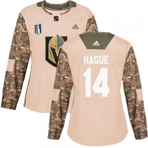 Women's Adidas Vegas Golden Knights Nicolas Hague Gold Camo Veterans Day Practice 2023 Stanley Cup Final Jersey - Authentic