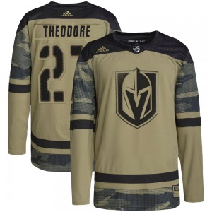 Men's Adidas Vegas Golden Knights Shea Theodore Gold Camo Military Appreciation Practice Jersey - Authentic