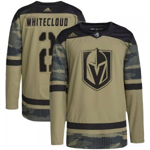 Men's Adidas Vegas Golden Knights Zach Whitecloud Gold Camo Military Appreciation Practice Jersey - Authentic