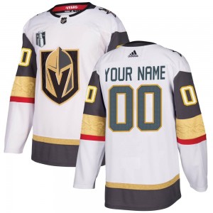 Youth Adidas Vegas Golden Knights Custom Gold Custom White Away 2023 Stanley Cup Final Jersey - Authentic