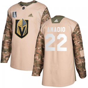 Men's Adidas Vegas Golden Knights Michael Amadio Gold Camo Veterans Day Practice 2023 Stanley Cup Final Jersey - Authentic