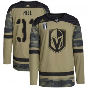 Men's Adidas Vegas Golden Knights Adin Hill Gold Camo Military Appreciation Practice 2023 Stanley Cup Final Jersey - Authentic