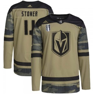 Men's Adidas Vegas Golden Knights Clayton Stoner Gold Camo Military Appreciation Practice 2023 Stanley Cup Final Jersey - Authen