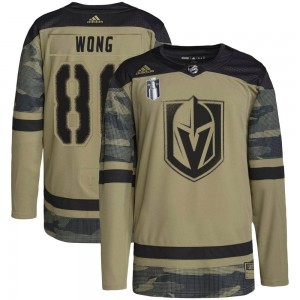 Men's Adidas Vegas Golden Knights Tyler Wong Gold Camo Military Appreciation Practice 2023 Stanley Cup Final Jersey - Authentic