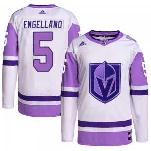 Men's Adidas Vegas Golden Knights Deryk Engelland White/Purple Hockey Fights Cancer Primegreen Jersey - Authentic