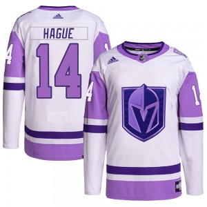 Men's Adidas Vegas Golden Knights Nicolas Hague White/Purple Hockey Fights Cancer Primegreen Jersey - Authentic