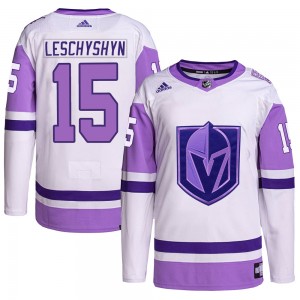 Men's Adidas Vegas Golden Knights Jake Leschyshyn White/Purple Hockey Fights Cancer Primegreen Jersey - Authentic