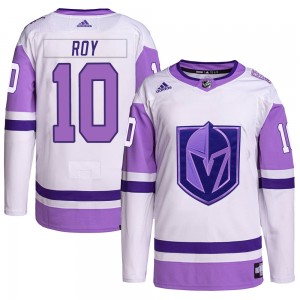 Men's Adidas Vegas Golden Knights Nicolas Roy White/Purple Hockey Fights Cancer Primegreen Jersey - Authentic