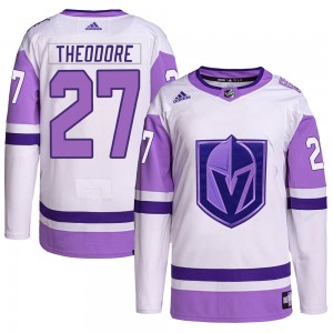 Men's Adidas Vegas Golden Knights Shea Theodore White/Purple Hockey Fights Cancer Primegreen Jersey - Authentic