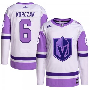 Youth Adidas Vegas Golden Knights Kaedan Korczak White/Purple Hockey Fights Cancer Primegreen Jersey - Authentic