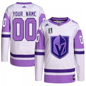Men's Adidas Vegas Golden Knights Custom White/Purple Custom Hockey Fights Cancer Primegreen 2023 Stanley Cup Final Jersey - Aut