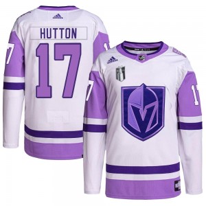 Men's Adidas Vegas Golden Knights Ben Hutton White/Purple Hockey Fights Cancer Primegreen 2023 Stanley Cup Final Jersey - Authen
