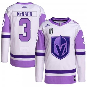 Men's Adidas Vegas Golden Knights Brayden McNabb White/Purple Hockey Fights Cancer Primegreen 2023 Stanley Cup Final Jersey - Au