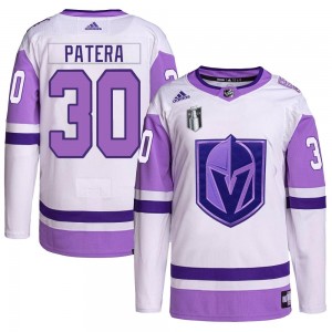 Men's Adidas Vegas Golden Knights Jiri Patera White/Purple Hockey Fights Cancer Primegreen 2023 Stanley Cup Final Jersey - Authe