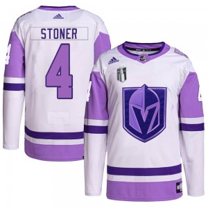 Men's Adidas Vegas Golden Knights Clayton Stoner White/Purple Hockey Fights Cancer Primegreen 2023 Stanley Cup Final Jersey - Au