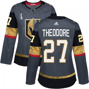 Women's Adidas Vegas Golden Knights Shea Theodore Gold Gray Home 2023 Stanley Cup Final Jersey - Authentic