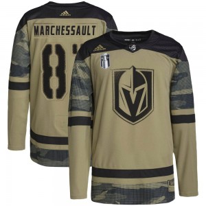 Youth Adidas Vegas Golden Knights Jonathan Marchessault Gold Camo Military Appreciation Practice 2023 Stanley Cup Final Jersey -