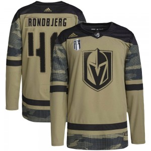 Youth Adidas Vegas Golden Knights Jonas Rondbjerg Gold Camo Military Appreciation Practice 2023 Stanley Cup Final Jersey - Authe