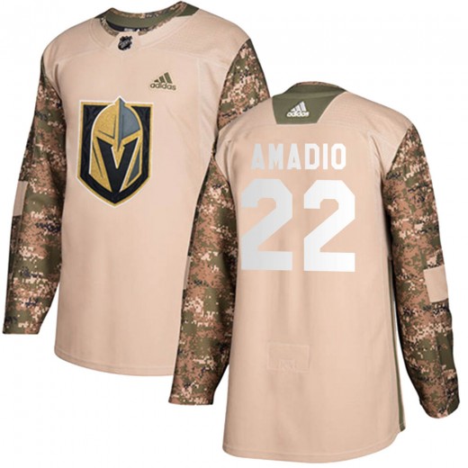 Men's Adidas Vegas Golden Knights Michael Amadio Gold Camo Veterans Day Practice Jersey - Authentic