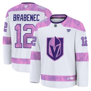 Men's Fanatics Vegas Golden Knights Jakub Brabenec Gold White 2024 Hockey Fights Cancer Practice Jersey - Premium
