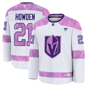 Men's Fanatics Vegas Golden Knights Brett Howden Gold White 2024 Hockey Fights Cancer Practice Jersey - Premium