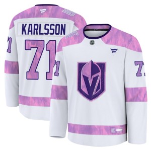 Men's Fanatics Vegas Golden Knights William Karlsson Gold White 2024 Hockey Fights Cancer Practice Jersey - Premium