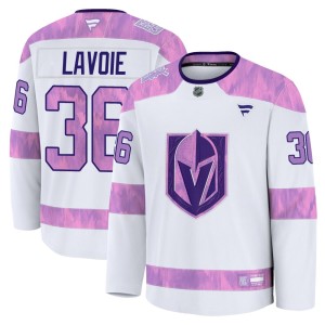 Men's Fanatics Vegas Golden Knights Raphael Lavoie Gold White 2024 Hockey Fights Cancer Practice Jersey - Premium